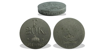 Arany 20 koronás pénzsúly 20K. F. vastag változat