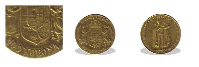 1907-es sárgaréz miniatűr 100 koronás (mini érme)