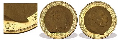 1907-es utánveret arany 100 koronás jelzés nélküli uv
