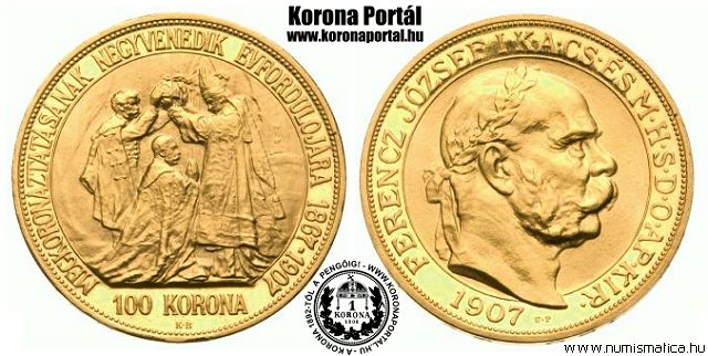 1907-es utnveret arany 100 korons UP jellssel