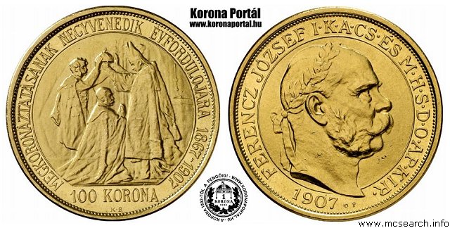 1907-es utnveret arany 100 korons UP jellssel de a platina vltozat vertvvel