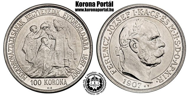 1907-es utnveret platina 100 korons UP jellssel