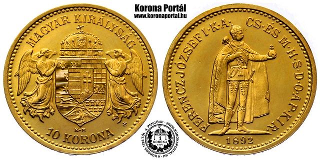 1892-es arany utnveret 10 korons rozetts jelzssel