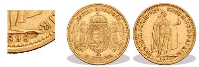 1898-as kard ellenjegyes arany 10 korons.