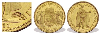 1911-es kard ellenjegyes arany 10 korons.
