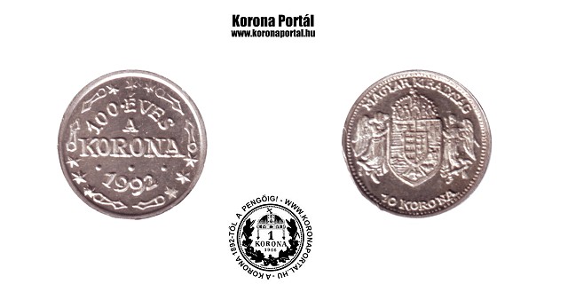 1992-es ezst miniatr 10 korons (mini rme) 100 ves a korona 1992