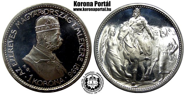 1896-os Milleneumi ezst utnveret 1 korons