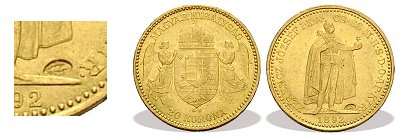 1892-es kard ellenjegyes arany 20 korons.