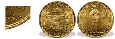 1893-as arany 20 korons nyitott "A"