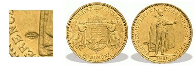 1900-as kard ellenjegyes arany 20 korons.