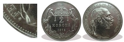 1912-es ezst utnveret rozetts 2 korons