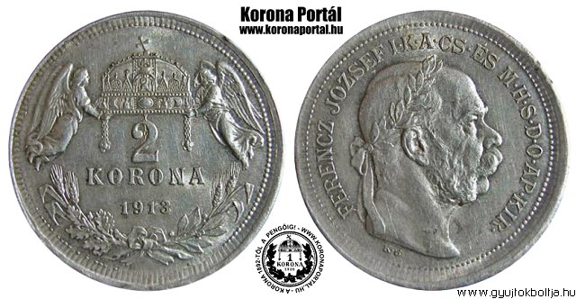 1913-as ezst 2 korons gyr nlkli veret