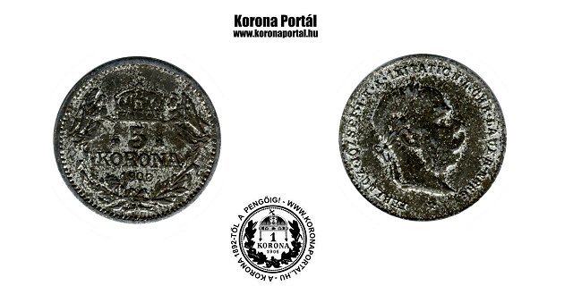 1900-as ezstztt cink miniatr 5 korons (mini rme)