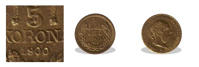1900-as sárgaréz miniatűr 5 koronás (mini érme)