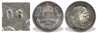 1906-os hamis 5 korons. tvsett vszm.