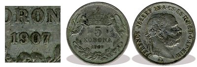 1907-es hamis 5 korons. nttt lom!