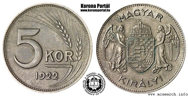 1922-es rz-nikkel prbaveret 5 korons
