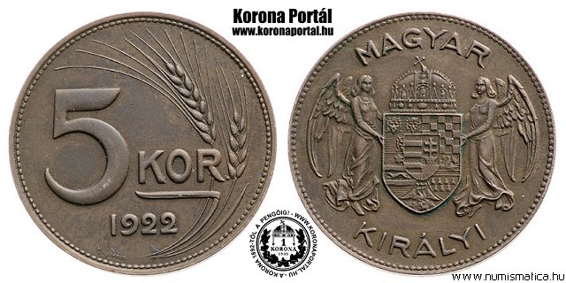 1922-es tombak prbaveret 5 korons