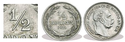 1915-s ezst fl korons prbaveret (1/2 korona)