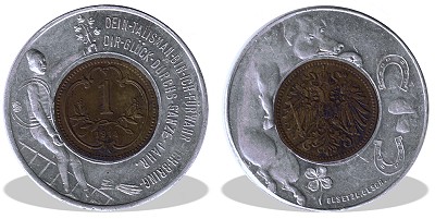 Osztrák 1914-es bronz 1 helleres érmebetétes szerencse talizmán - Egész évben szerencsét hozó talizmán