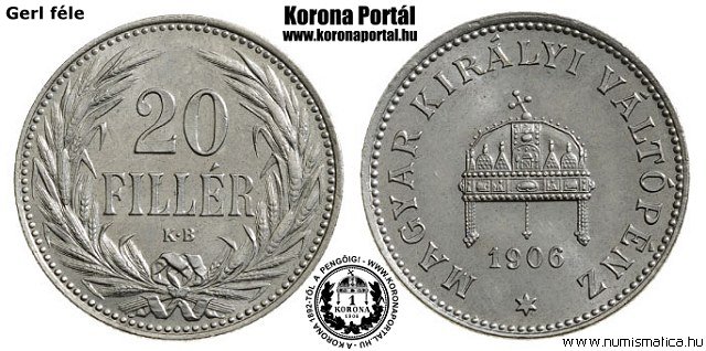 1906-os 20 fillr - (1906 20 fillr) Gerl Kroly vsnk