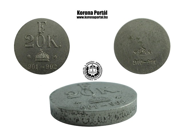 Arany 20 korons pnzsly 20K. F. vastag vltozat