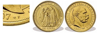 1907-es utnveret arany 100 korons UP jellssel de a platina vltozat vertvvel