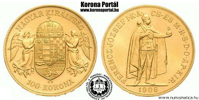 1908-as utnveret arany 100 korons