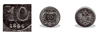 1894-es osztrk ezstztt cink miniatr 10 fillres (mini rme)