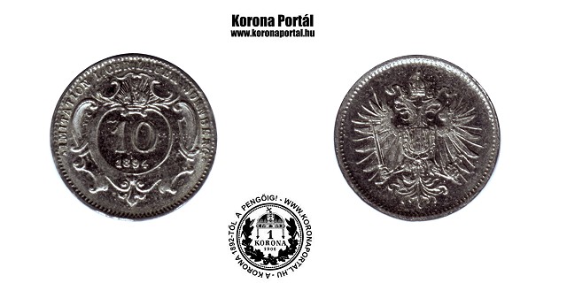 1894-es osztrk ezstztt cink miniatr 10 fillres (mini rme)