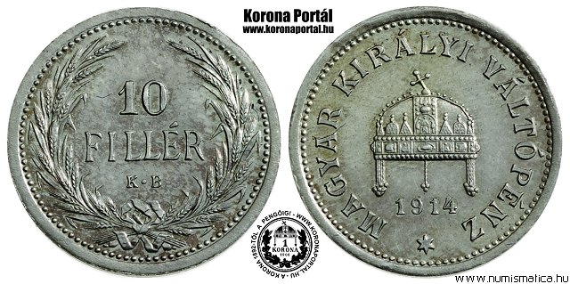 1914-es ezst prbaveret 10 fillres