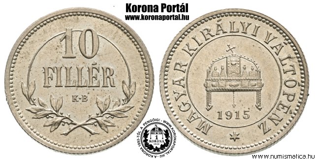 1915-s ezst prbaveret 10 fillres bels krkkel