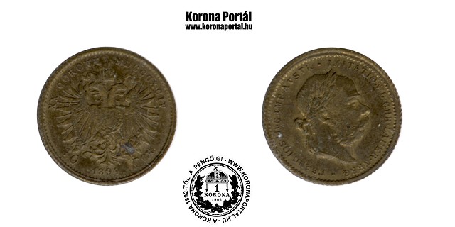 1894-es osztrák sárgaréz miniatűr 10 koronás (mini érme)