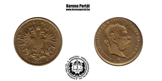 1894-es osztrák sárgaréz miniatűr 10 koronás (mini érme)