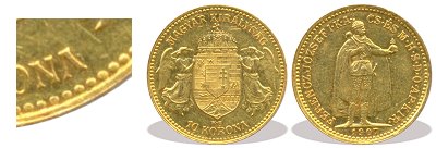 1907-es arany 10 korons nyitott "A"