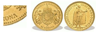 1907-es arany 10 korons nyitott "A"