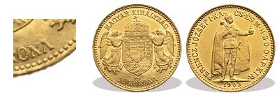 1909-es arany 10 korons nyitott "A"