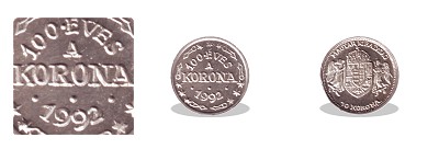 1992-es ezst miniatr 10 korons (mini rme) 100 ves a korona 1992