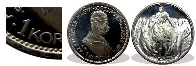 1896-os Milleneumi ezst utnveret 1 korons