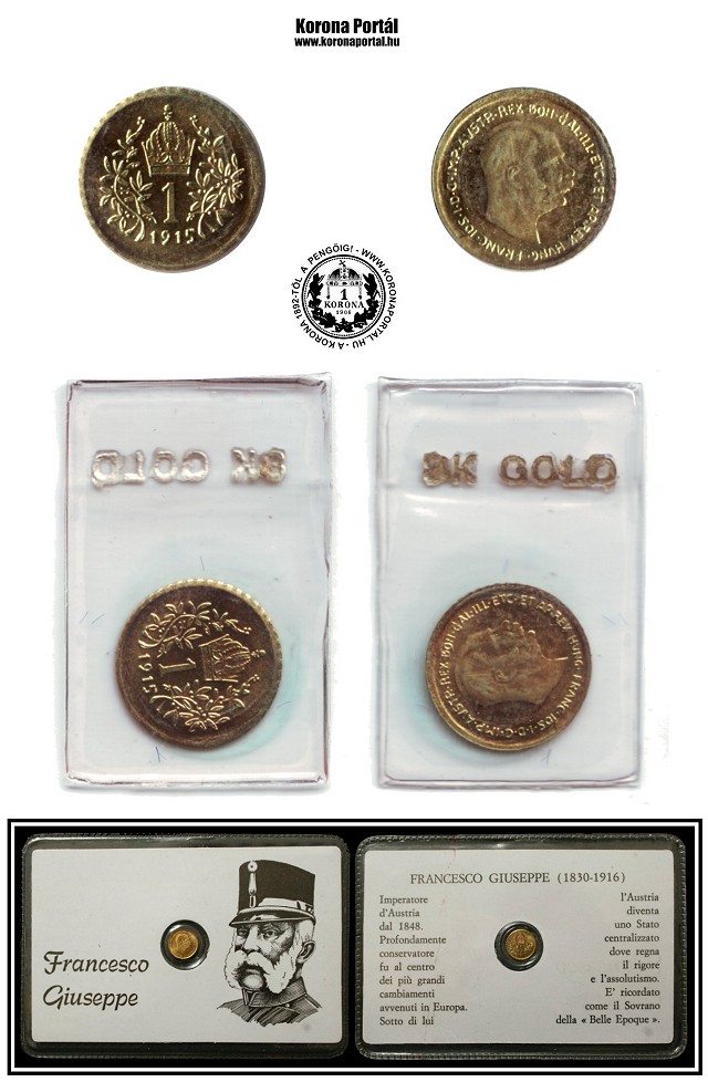 1915-s arany miniatr 1 korons (mini rme)