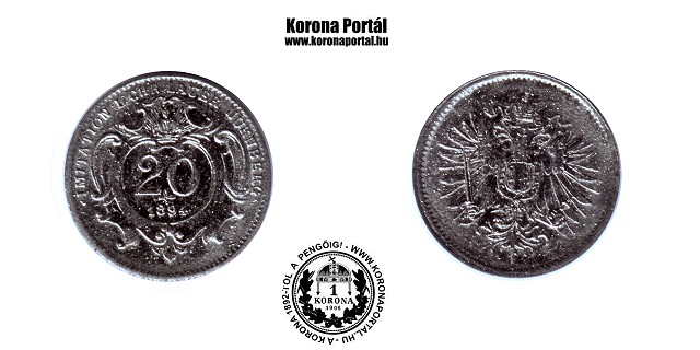 1894-es osztrk ezstztt cink miniatr 20 fillres (mini rme)