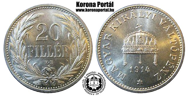 1914-es nikkel rozetts utnveret 20 fillres