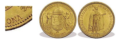 1893-as arany 20 korons nyitott "A"