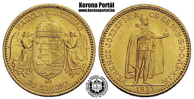 1893-as arany 20 korons nyitott "A"