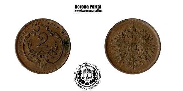 Osztrk 1894-es bronz miniatr 2 fillres (mini rme)