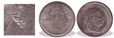 Knban gyrtott 1900-as 5 korona replika.