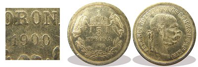 Knban gyrtott 1900-as 5 korona replika.