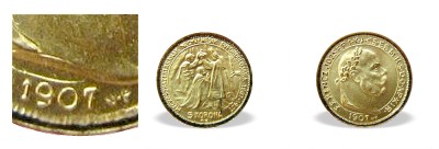 1907-es arany miniatr 5 korons (mini rme) Franklin Mint