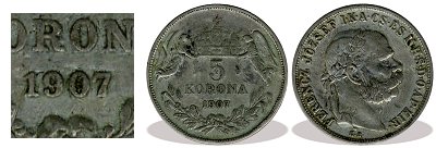 1907-es hamis 5 korons. nttt lom!