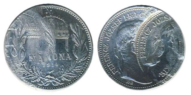 1914-es hzilag megronglt 1 korons ezstrme